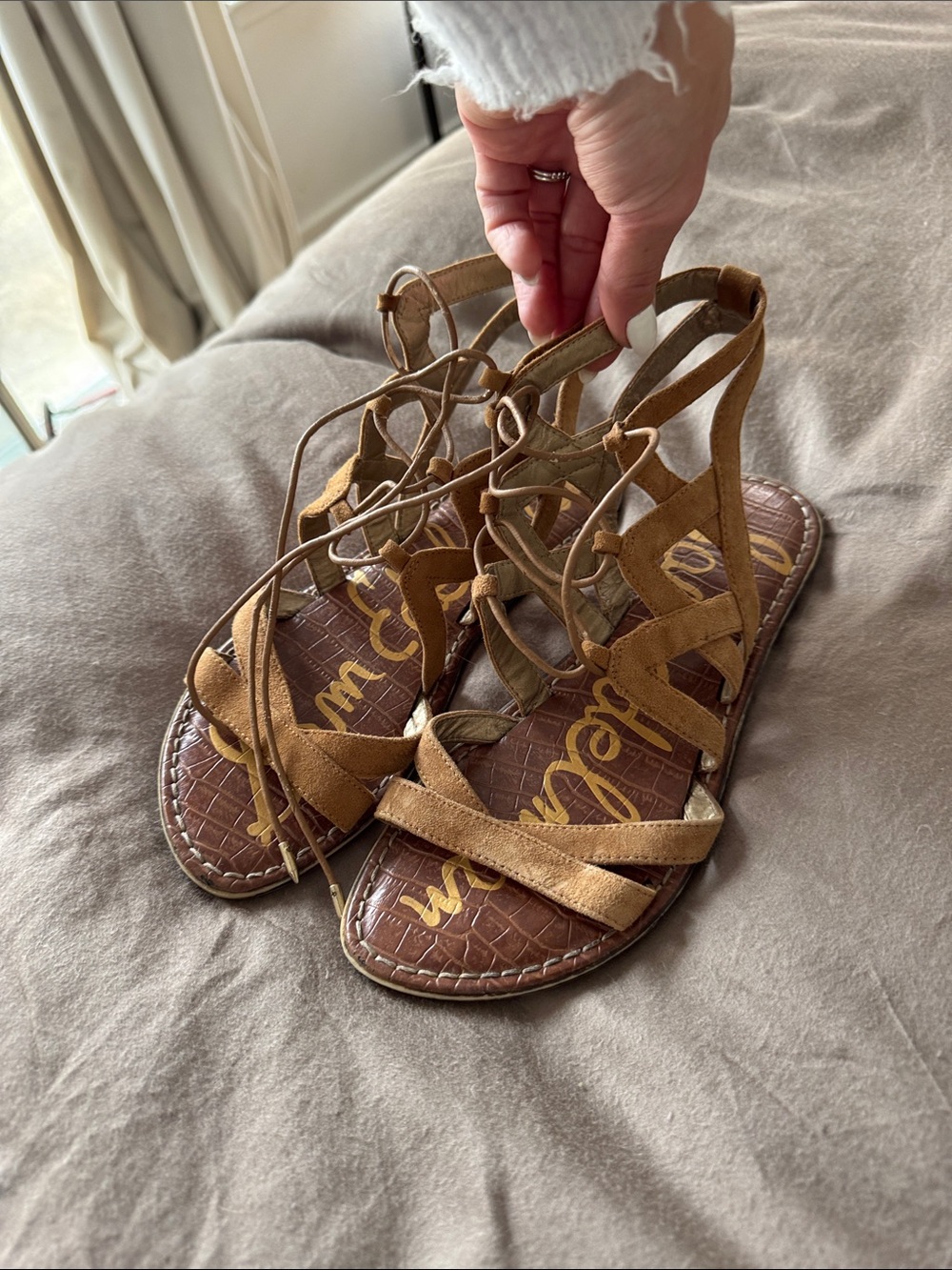 Sam Edelman Brown Lace-Up Suede Gladiator Sandals